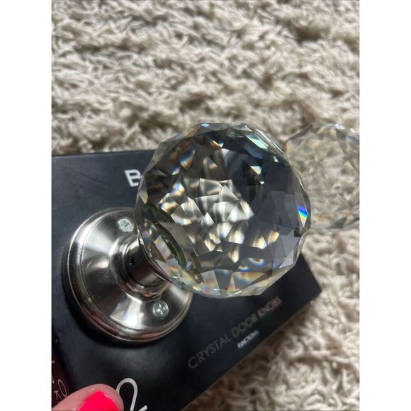 NWT BINO Crystal Door Knobs BRUSHED NICKEL One Set Round Crystal Balls - Picture 3 of 13